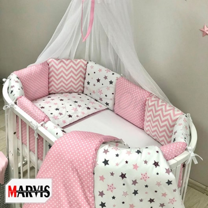 Lenjerie Baby Stars Pink pentru patut rotund
